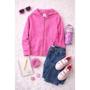 Hanna Andersson Kids Girls Zip Up French Terry Hoodie Pink Cotton Size 8